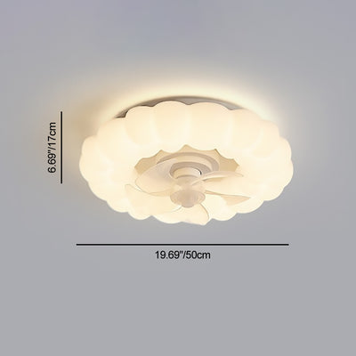 Ventilateur de plafond avec lumière LED PE à montage encastré, nuages ronds crème nordiques contemporains pour chambre 