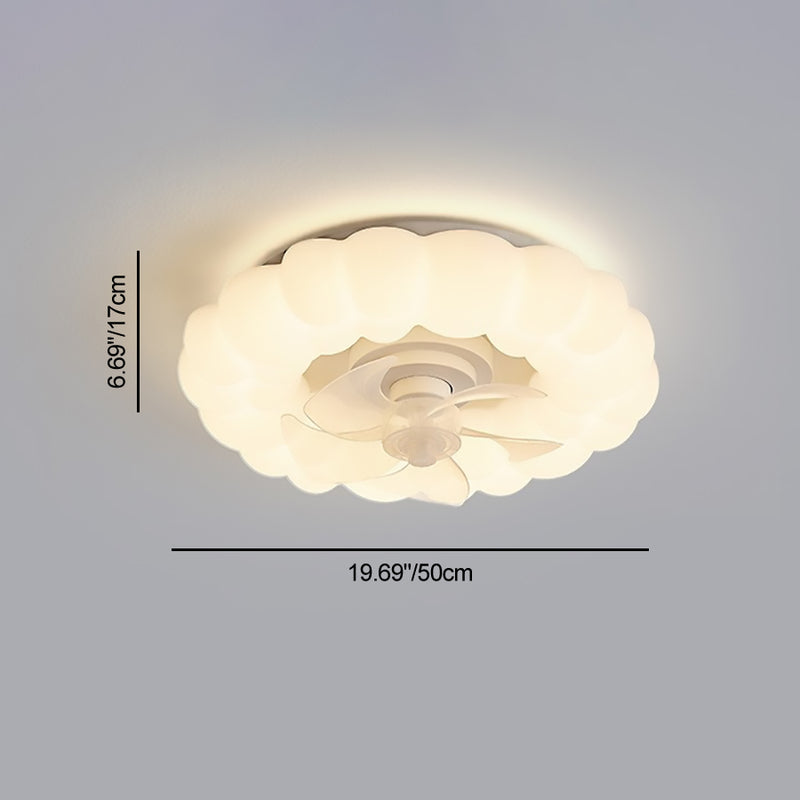 Ventilateur de plafond avec lumière LED PE à montage encastré, nuages ronds crème nordiques contemporains pour chambre 