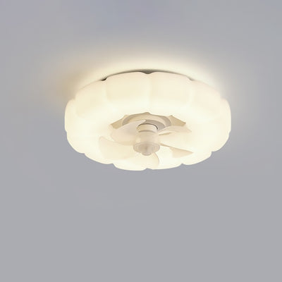 Ventilateur de plafond avec lumière LED PE à montage encastré, nuages ronds crème nordiques contemporains pour chambre 