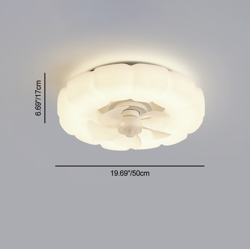 Ventilateur de plafond avec lumière LED PE à montage encastré, nuages ronds crème nordiques contemporains pour chambre 