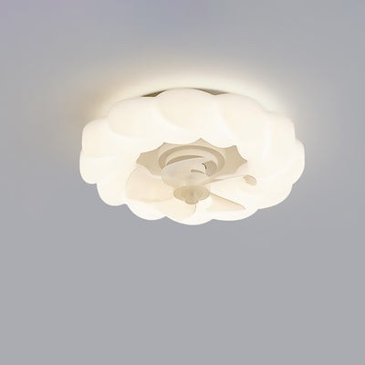 Ventilateur de plafond avec lumière LED PE à montage encastré, nuages ronds crème nordiques contemporains pour chambre 