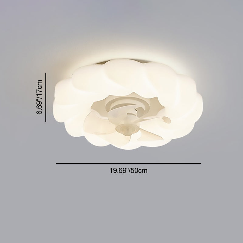 Ventilateur de plafond avec lumière LED PE à montage encastré, nuages ronds crème nordiques contemporains pour chambre 