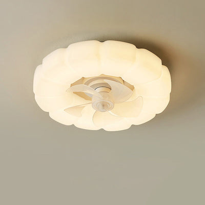 Ventilateur de plafond avec lumière LED PE à montage encastré, nuages ronds crème nordiques contemporains pour chambre 