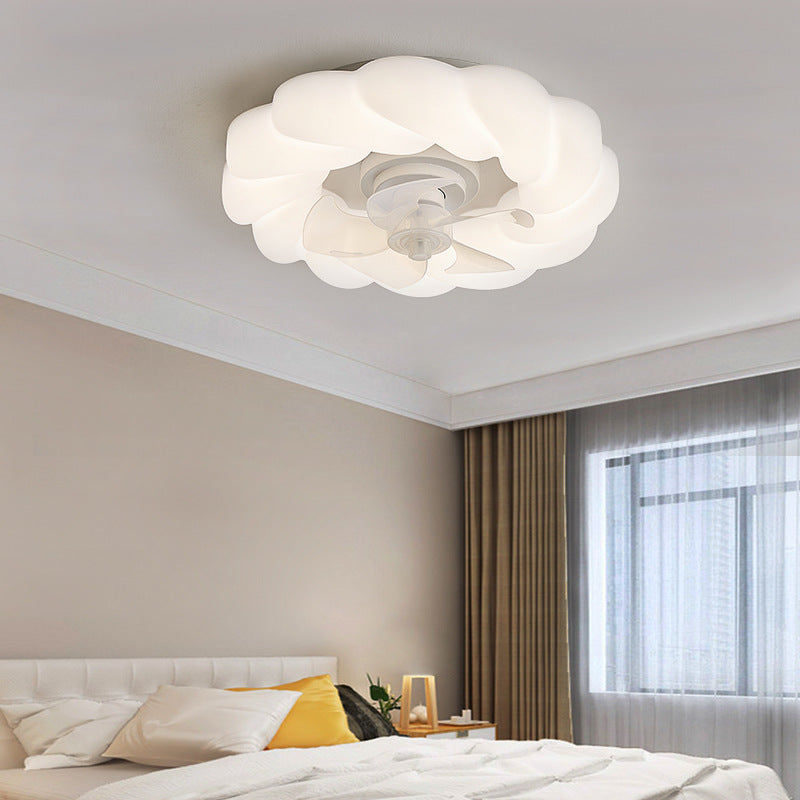 Ventilateur de plafond avec lumière LED PE à montage encastré, nuages ronds crème nordiques contemporains pour chambre 