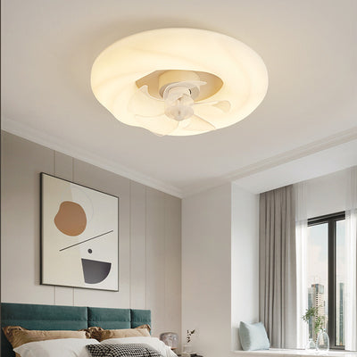 Ventilateur de plafond avec lumière LED PE à montage encastré, nuages ronds crème nordiques contemporains pour chambre 