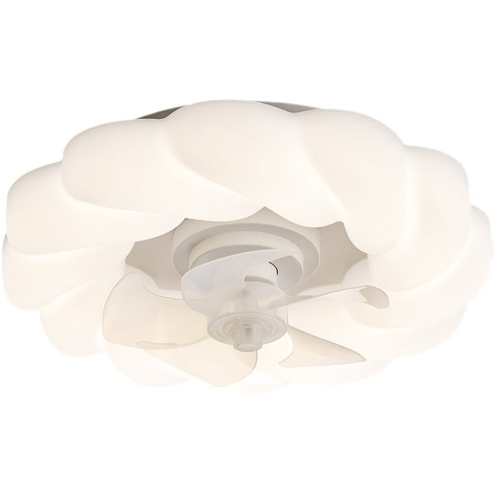 Ventilateur de plafond avec lumière LED PE à montage encastré, nuages ronds crème nordiques contemporains pour chambre 