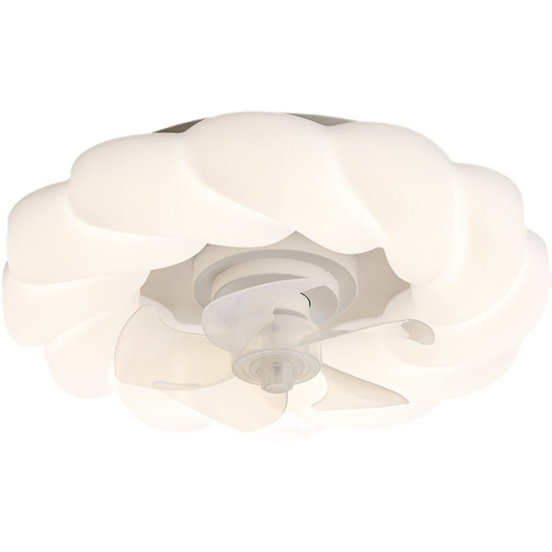 Ventilateur de plafond avec lumière LED PE à montage encastré, nuages ronds crème nordiques contemporains pour chambre 