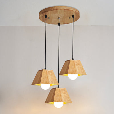 Plafonnier léger en bois de caoutchouc trapézoïdal japonais traditionnel 1/3 - Pour salle à manger 