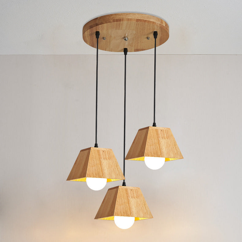Plafonnier léger en bois de caoutchouc trapézoïdal japonais traditionnel 1/3 - Pour salle à manger 
