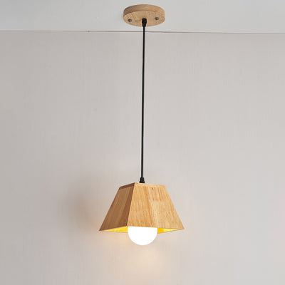 Plafonnier léger en bois de caoutchouc trapézoïdal japonais traditionnel 1/3 - Pour salle à manger 