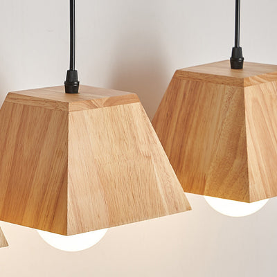Plafonnier léger en bois de caoutchouc trapézoïdal japonais traditionnel 1/3 - Pour salle à manger 
