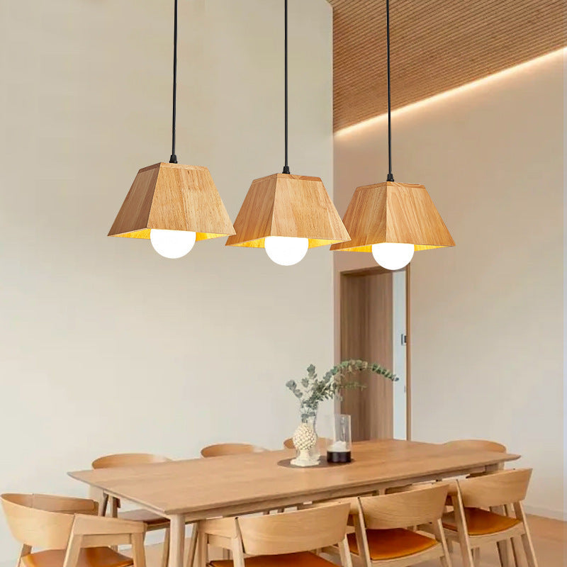 Plafonnier léger en bois de caoutchouc trapézoïdal japonais traditionnel 1/3 - Pour salle à manger 