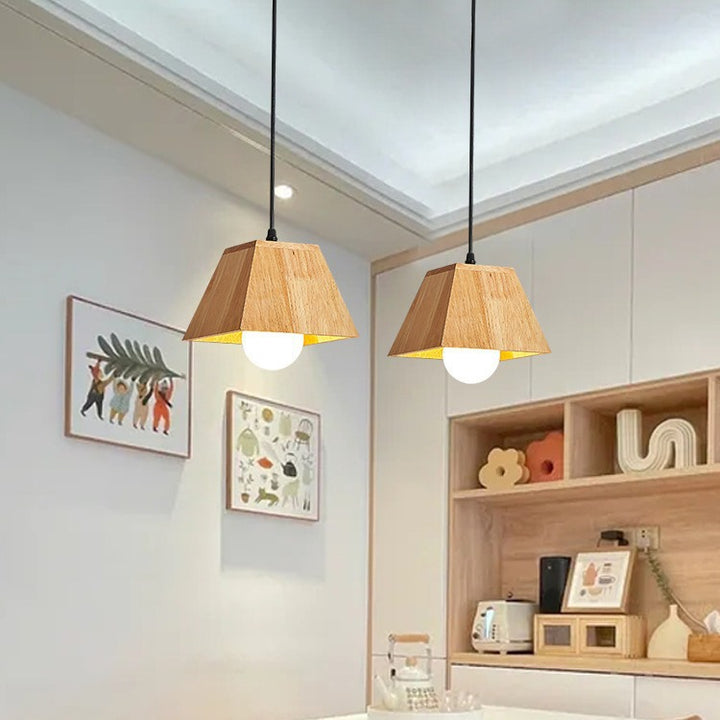 Traditioneller japanischer Trapez-Orb-Leuchter aus Gummibaumholz 1/3 - Leuchte für das Esszimmer 