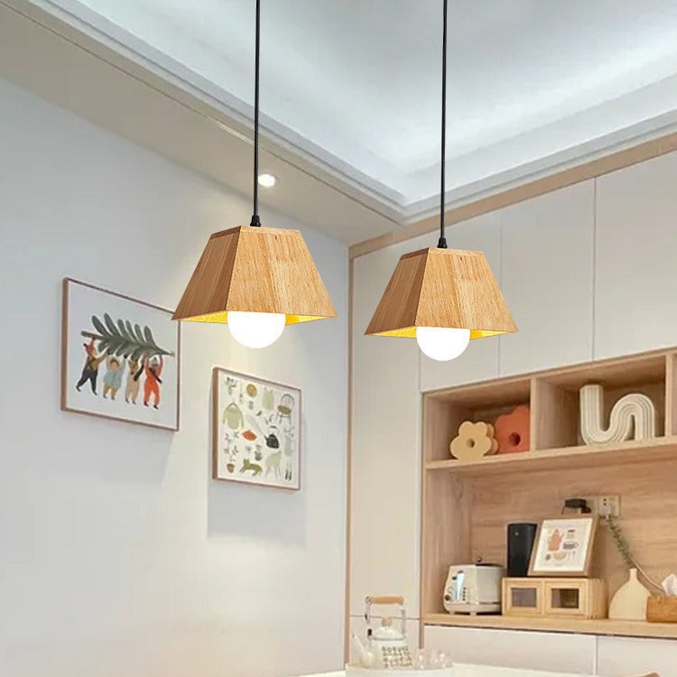 Plafonnier léger en bois de caoutchouc trapézoïdal japonais traditionnel 1/3 - Pour salle à manger 