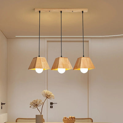 Plafonnier léger en bois de caoutchouc trapézoïdal japonais traditionnel 1/3 - Pour salle à manger 