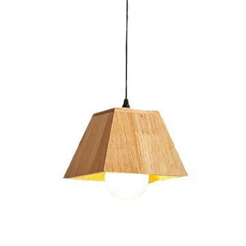 Plafonnier léger en bois de caoutchouc trapézoïdal japonais traditionnel 1/3 - Pour salle à manger 