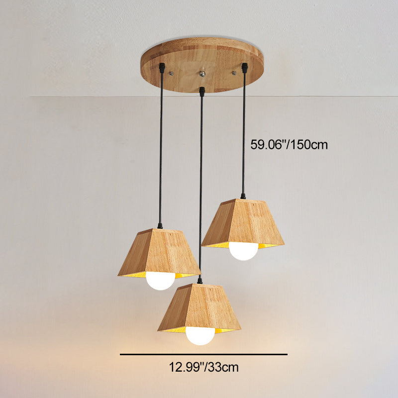 Plafonnier léger en bois de caoutchouc trapézoïdal japonais traditionnel 1/3 - Pour salle à manger 