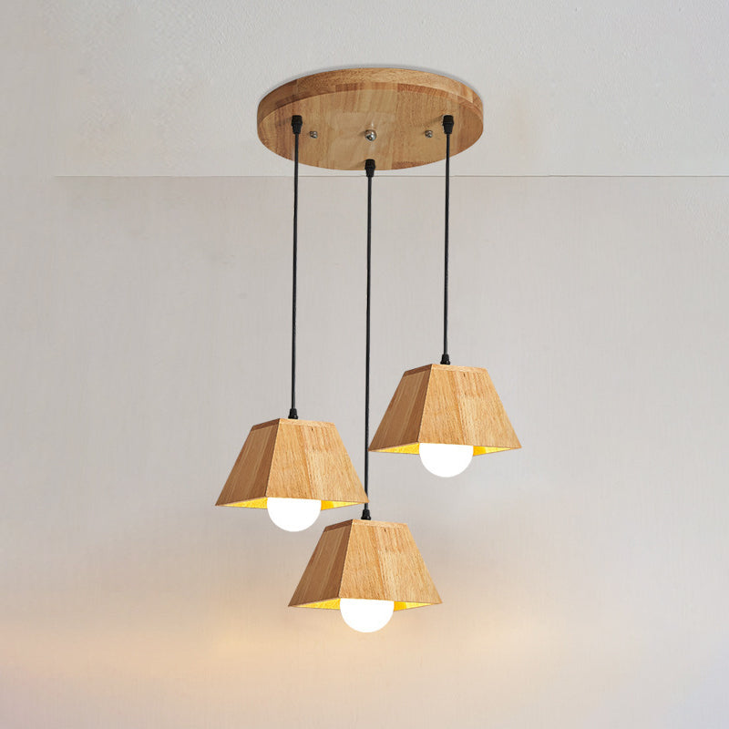 Plafonnier léger en bois de caoutchouc trapézoïdal japonais traditionnel 1/3 - Pour salle à manger 