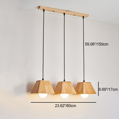 Plafonnier léger en bois de caoutchouc trapézoïdal japonais traditionnel 1/3 - Pour salle à manger 