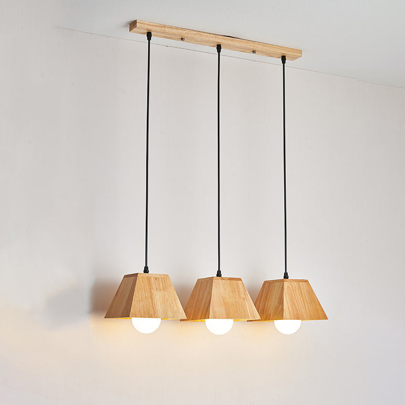Plafonnier léger en bois de caoutchouc trapézoïdal japonais traditionnel 1/3 - Pour salle à manger 