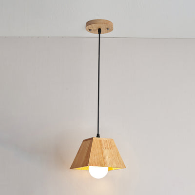 Plafonnier léger en bois de caoutchouc trapézoïdal japonais traditionnel 1/3 - Pour salle à manger 