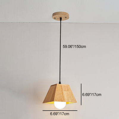Plafonnier léger en bois de caoutchouc trapézoïdal japonais traditionnel 1/3 - Pour salle à manger 