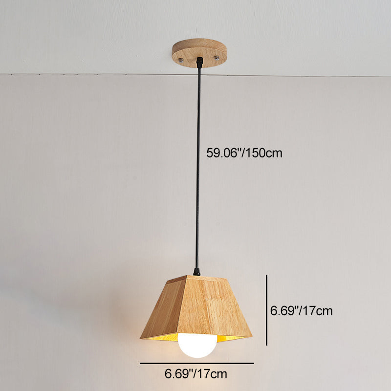 Plafonnier léger en bois de caoutchouc trapézoïdal japonais traditionnel 1/3 - Pour salle à manger 