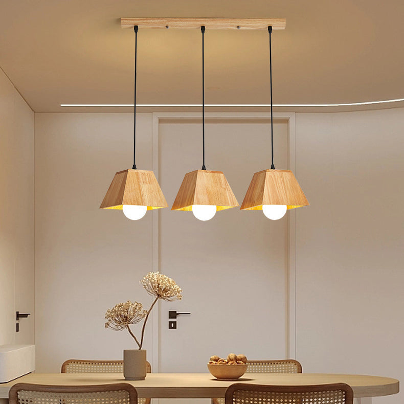 Plafonnier léger en bois de caoutchouc trapézoïdal japonais traditionnel 1/3 - Pour salle à manger 