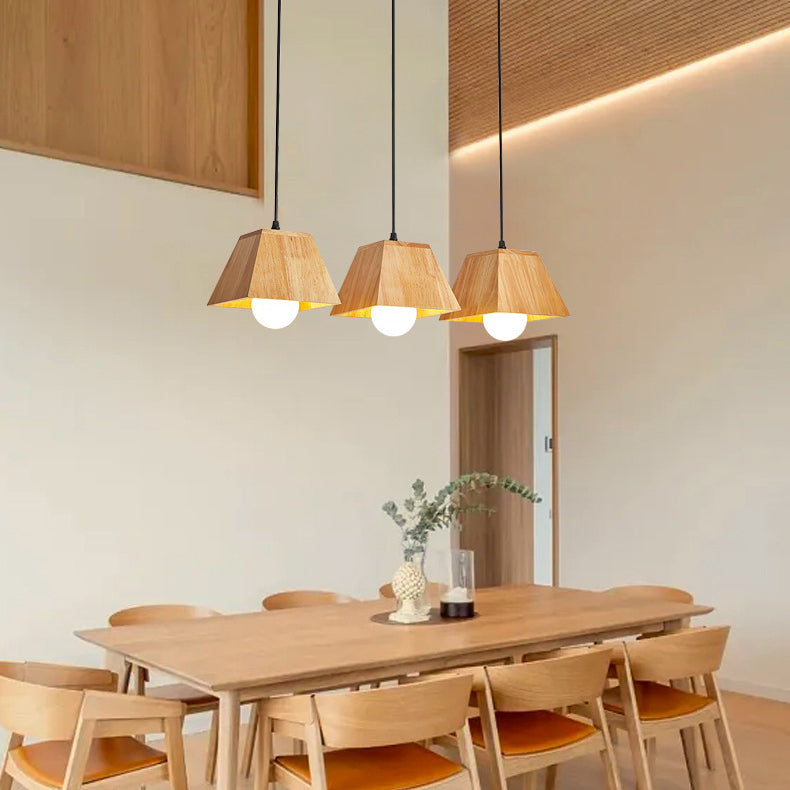Plafonnier léger en bois de caoutchouc trapézoïdal japonais traditionnel 1/3 - Pour salle à manger 