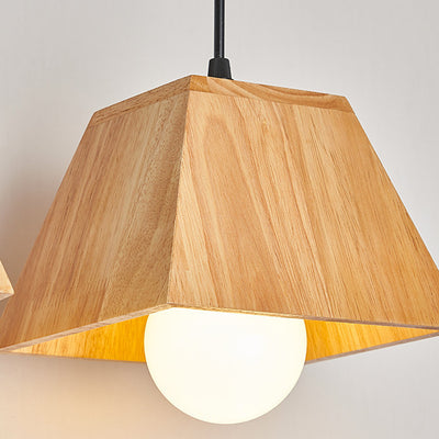 Plafonnier léger en bois de caoutchouc trapézoïdal japonais traditionnel 1/3 - Pour salle à manger 