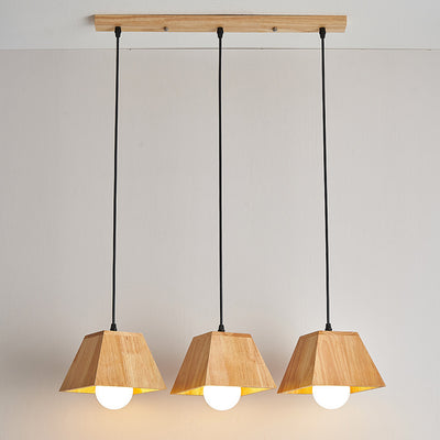 Plafonnier léger en bois de caoutchouc trapézoïdal japonais traditionnel 1/3 - Pour salle à manger 