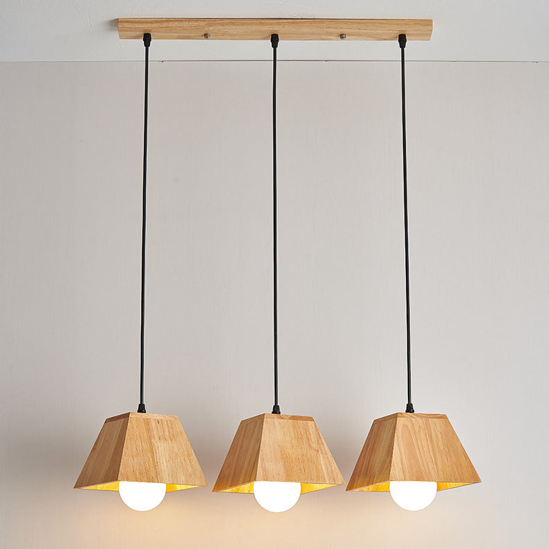 Plafonnier léger en bois de caoutchouc trapézoïdal japonais traditionnel 1/3 - Pour salle à manger 