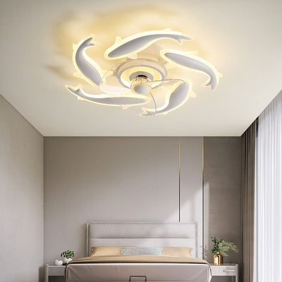 Contemporary Creative Goldfish Iron Acrylic Aluminum LED Semi-Flush Mount Ceiling Fan Light For Bedroom
