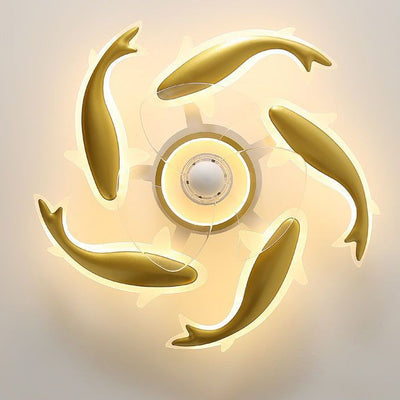 Contemporary Creative Goldfish Iron Acrylic Aluminum LED Semi-Flush Mount Ceiling Fan Light For Bedroom