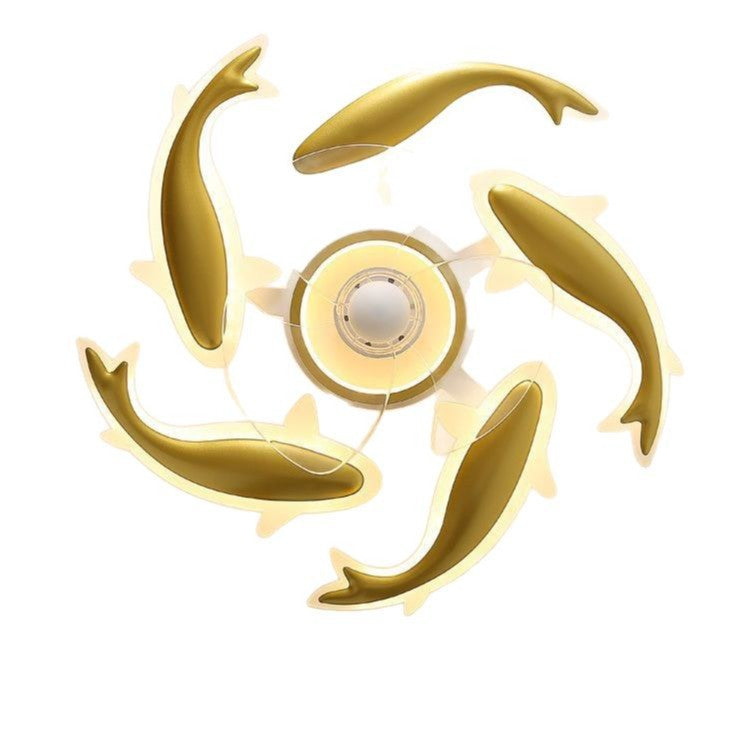 Contemporary Creative Goldfish Iron Acrylic Aluminum LED Semi-Flush Mount Ceiling Fan Light For Bedroom