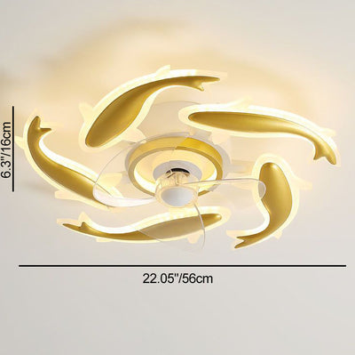 Contemporary Creative Goldfish Iron Acrylic Aluminum LED Semi-Flush Mount Ceiling Fan Light For Bedroom