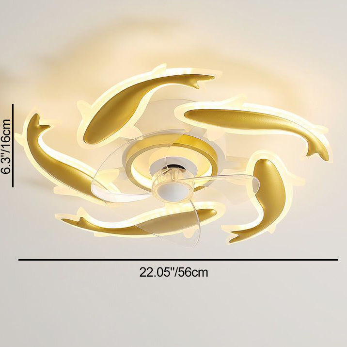 Contemporary Creative Goldfish Iron Acrylic Aluminum LED Semi-Flush Mount Ceiling Fan Light For Bedroom