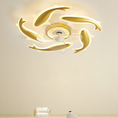 Contemporary Creative Goldfish Iron Acrylic Aluminum LED Semi-Flush Mount Ceiling Fan Light For Bedroom