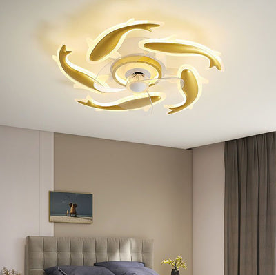 Contemporary Creative Goldfish Iron Acrylic Aluminum LED Semi-Flush Mount Ceiling Fan Light For Bedroom