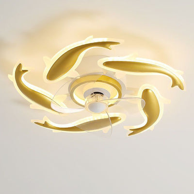 Contemporary Creative Goldfish Iron Acrylic Aluminum LED Semi-Flush Mount Ceiling Fan Light For Bedroom