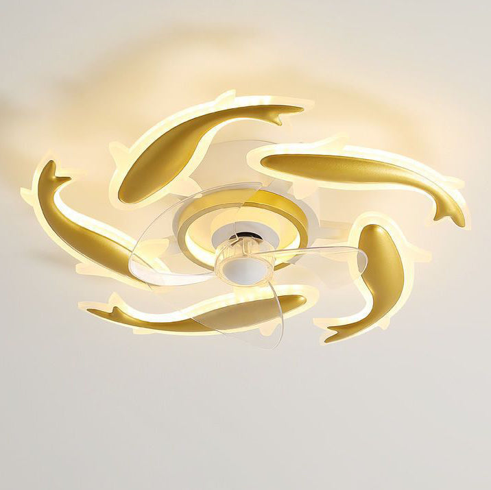 Contemporary Creative Goldfish Iron Acrylic Aluminum LED Semi-Flush Mount Ceiling Fan Light For Bedroom