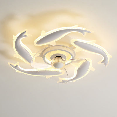Contemporary Creative Goldfish Iron Acrylic Aluminum LED Semi-Flush Mount Ceiling Fan Light For Bedroom