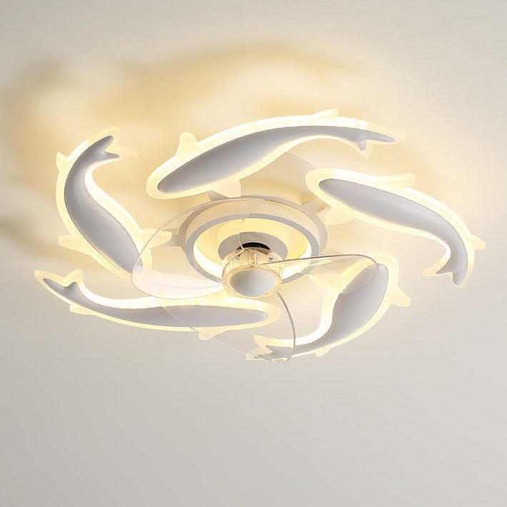Contemporary Creative Goldfish Iron Acrylic Aluminum LED Semi-Flush Mount Ceiling Fan Light For Bedroom