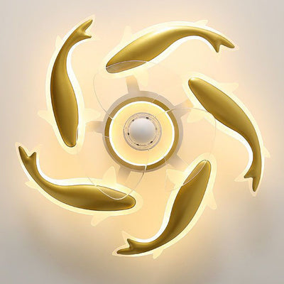Contemporary Creative Goldfish Iron Acrylic Aluminum LED Semi-Flush Mount Ceiling Fan Light For Bedroom
