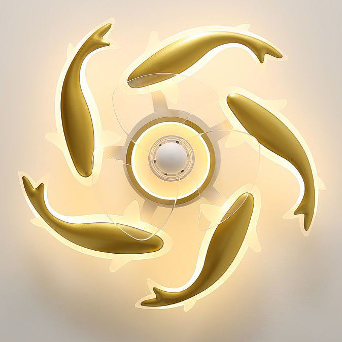 Contemporary Creative Goldfish Iron Acrylic Aluminum LED Semi-Flush Mount Ceiling Fan Light For Bedroom