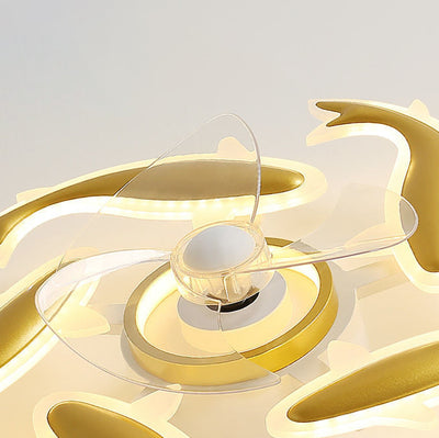 Contemporary Creative Goldfish Iron Acrylic Aluminum LED Semi-Flush Mount Ceiling Fan Light For Bedroom