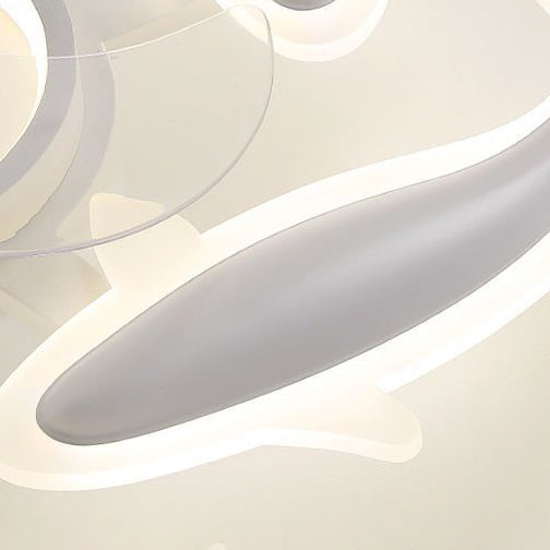 Contemporary Creative Goldfish Iron Acrylic Aluminum LED Semi-Flush Mount Ceiling Fan Light For Bedroom