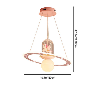 Contemporary Creative Disc Kids Cartoon Unicorn Orb Acrylic Iron Resin LED Chandelier For Bedroom