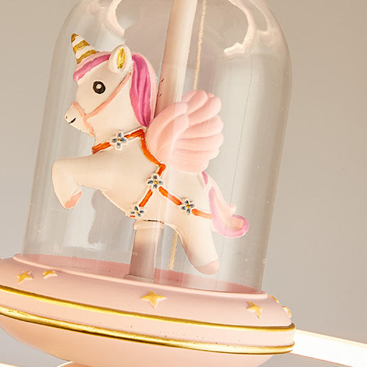 Contemporary Creative Disc Kids Cartoon Unicorn Orb Acrylic Iron Resin LED Chandelier For Bedroom