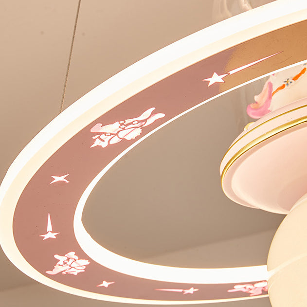 Contemporary Creative Disc Kids Cartoon Unicorn Orb Acrylic Iron Resin LED Chandelier For Bedroom
